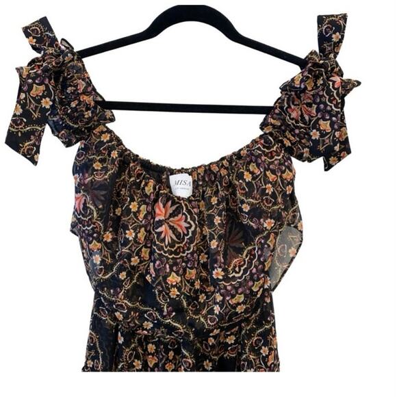 Misa Los Angeles Black Multi Floral Off-the-Shoulder Ruffle Midi Micaela Dress - Picture 5 of 12